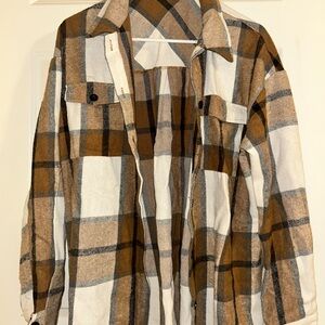 Plaid Brown and White Women's Jacket